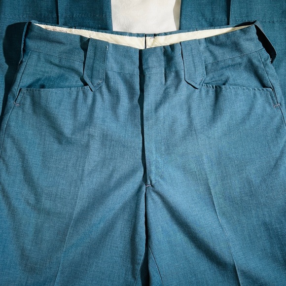 Vintage 60s H Bar C Ranchwear Heather Blue Pearl Snap Permanent Press Slacks